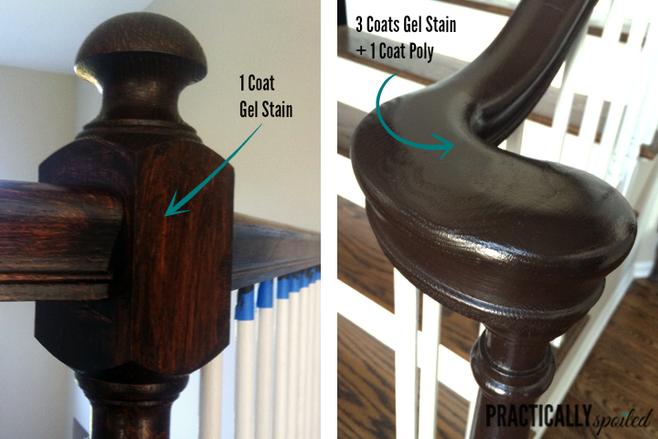 How To Gel Stain (ugly) Oak Banisters Without Sanding - practicallyspoiled.com
